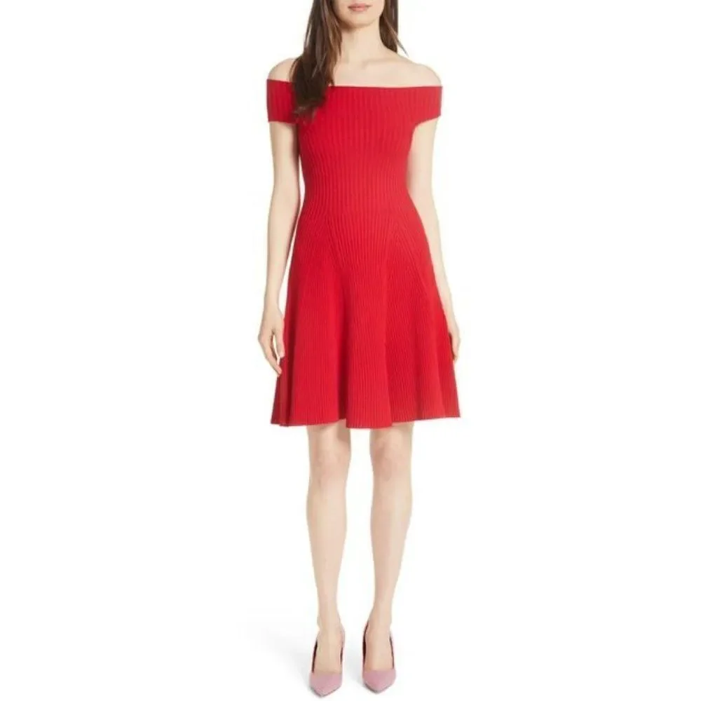 KATE SPADE Red Off The Shoulder Sweater Dress